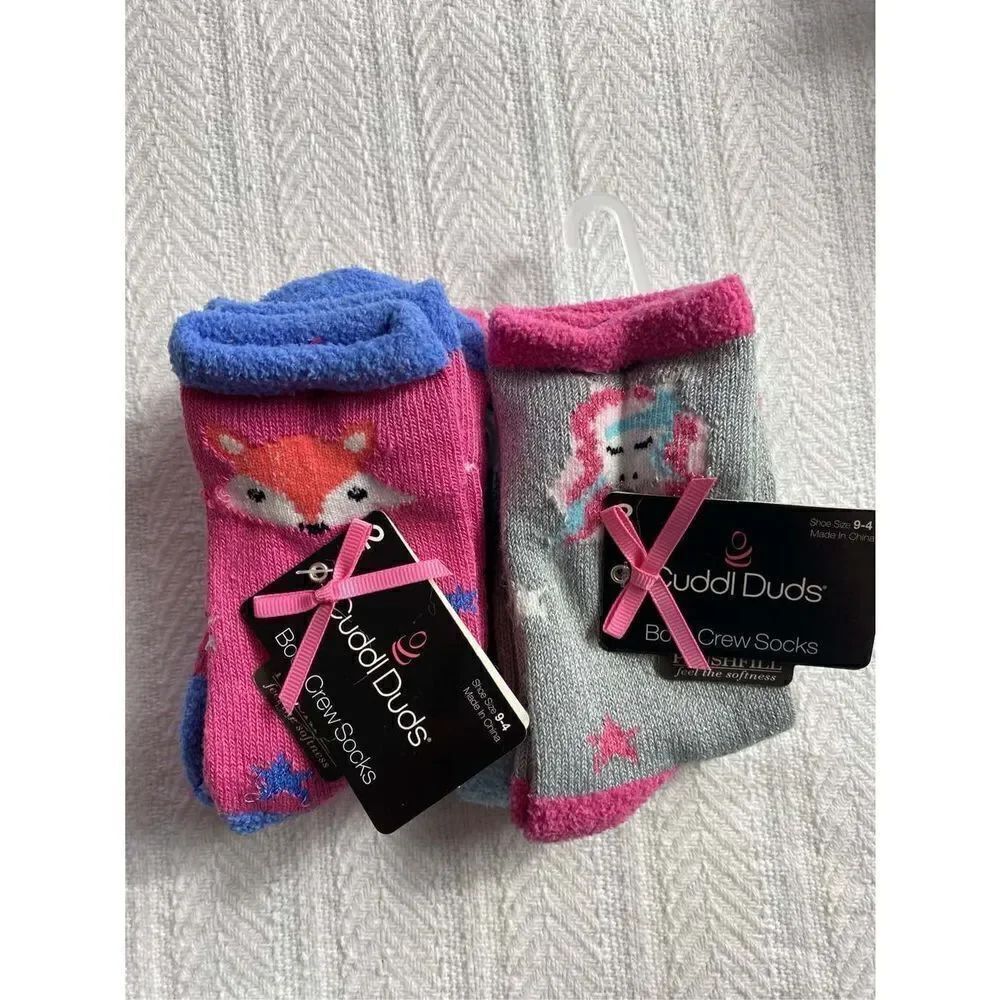 Cuddl Duds Girls Shoe Size 9-4 Boot Crew Socks - 2 - 2 Packs